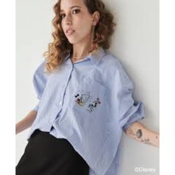 Disney X Sophie Crown Pink & White Striped Oversized Shirt‎ With Mickey & Minnie - Picture 6 of 6